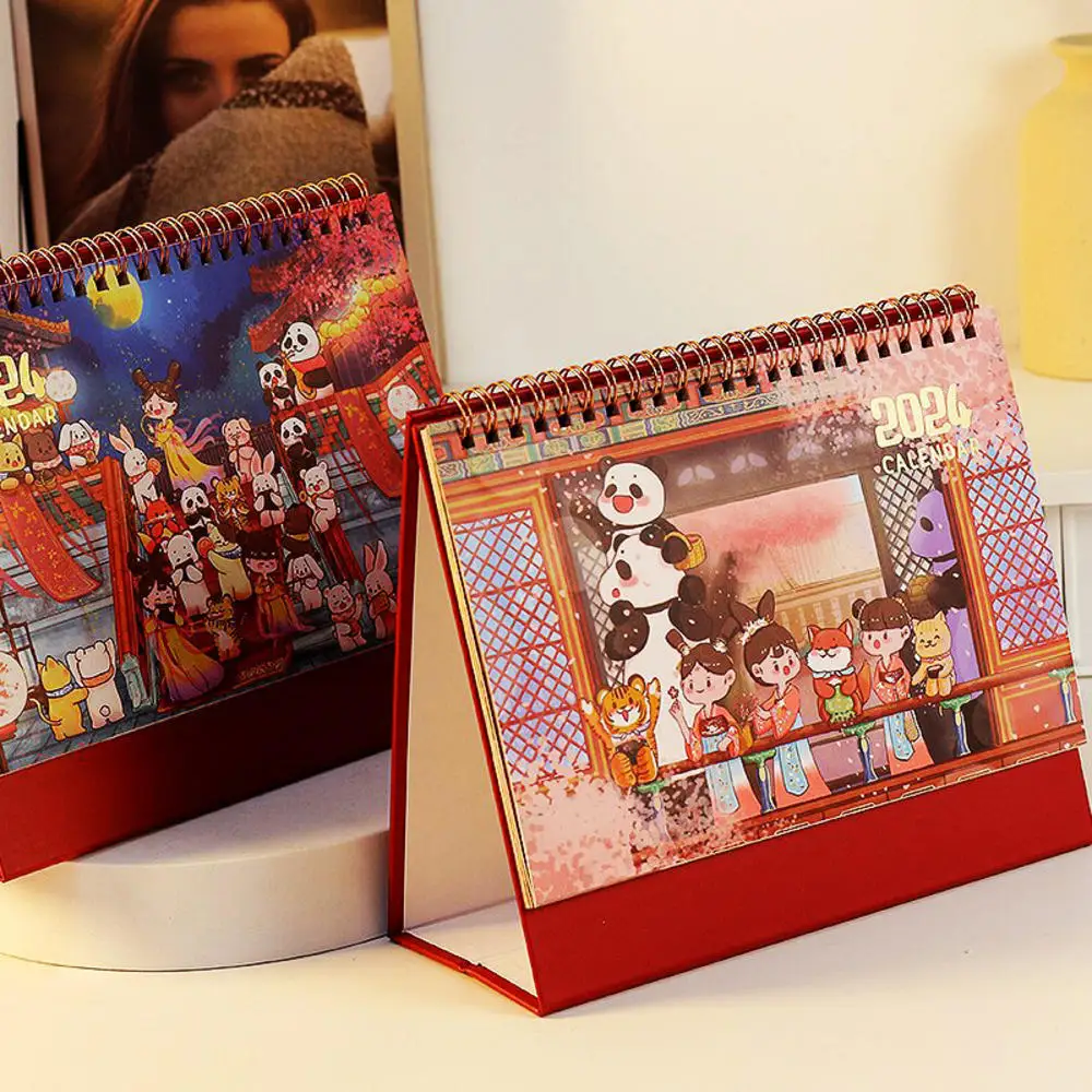 

Retro Desk Calendar Chinese Style Coil Agenda Planner Cute China-Chic Calendar Stationery School Supplies Christmas Xmas Gift