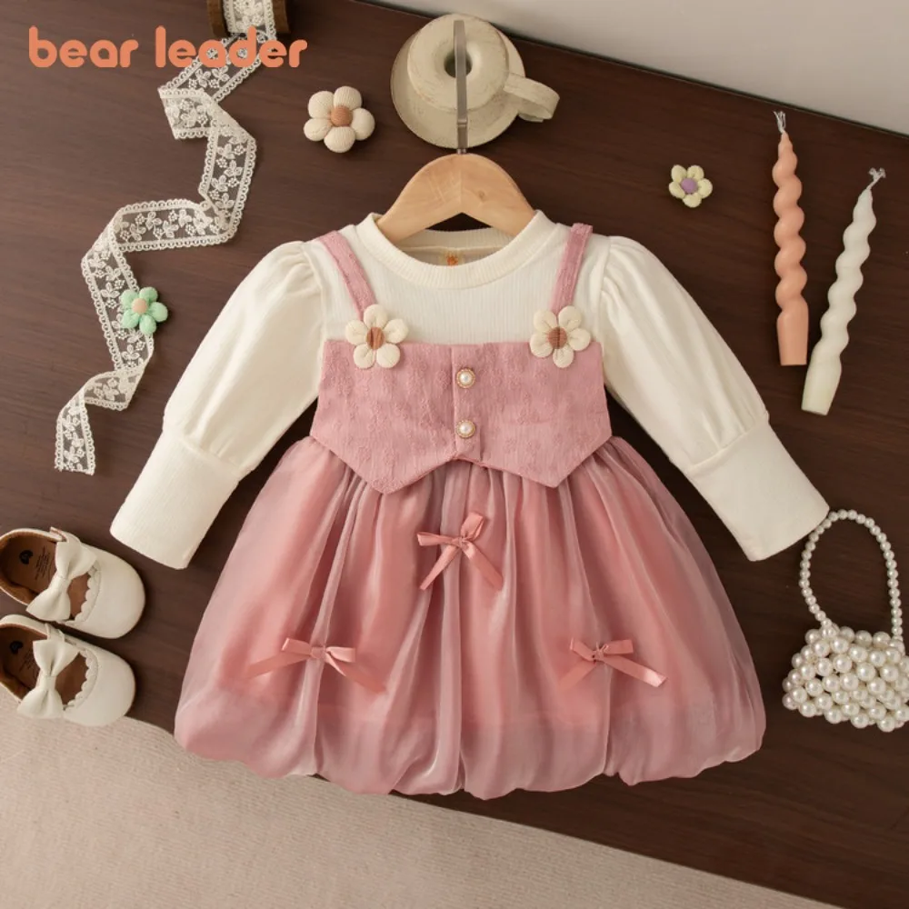 

Осеннее лоскутное платье с бантом для девочек-цветочниц Bear Leader, милое детское платье принцессы с длинными рукавами, детская одежда