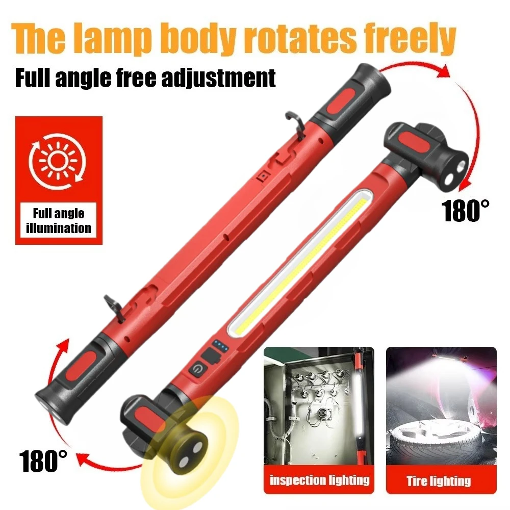 Portable COB LED Work Light Rechargeable LED Flashlight with Hooks & Rotating Magnetic Base Work Lamp for Emergency Car Repair