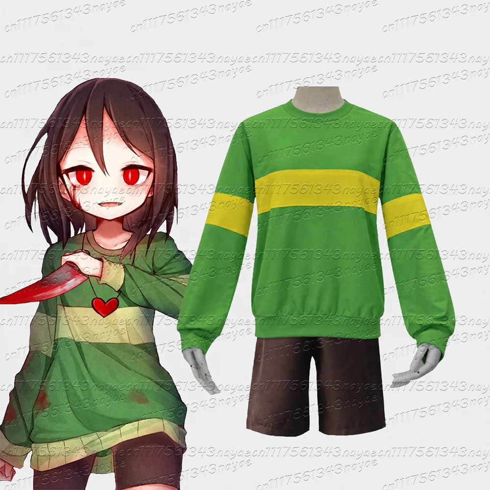 26 Deltarune Undertale Kris Cosplay Halloween Fashion O Collar Sweatshirt Men Women Kids Clothing Green Yellow Striped Pullovers
