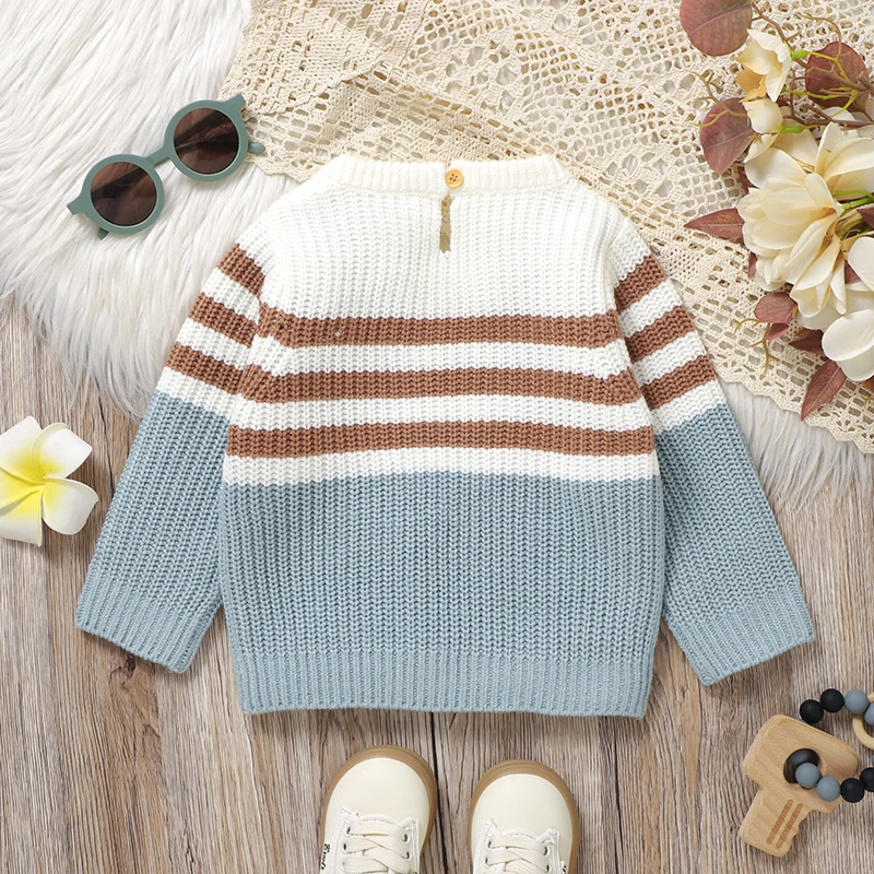 Baby Sweater Knit Long Sleeve Infant Boy Girl Pullover Warm Autumn Newborn Children Clothes Fashion Striped Cute Embroidered Car