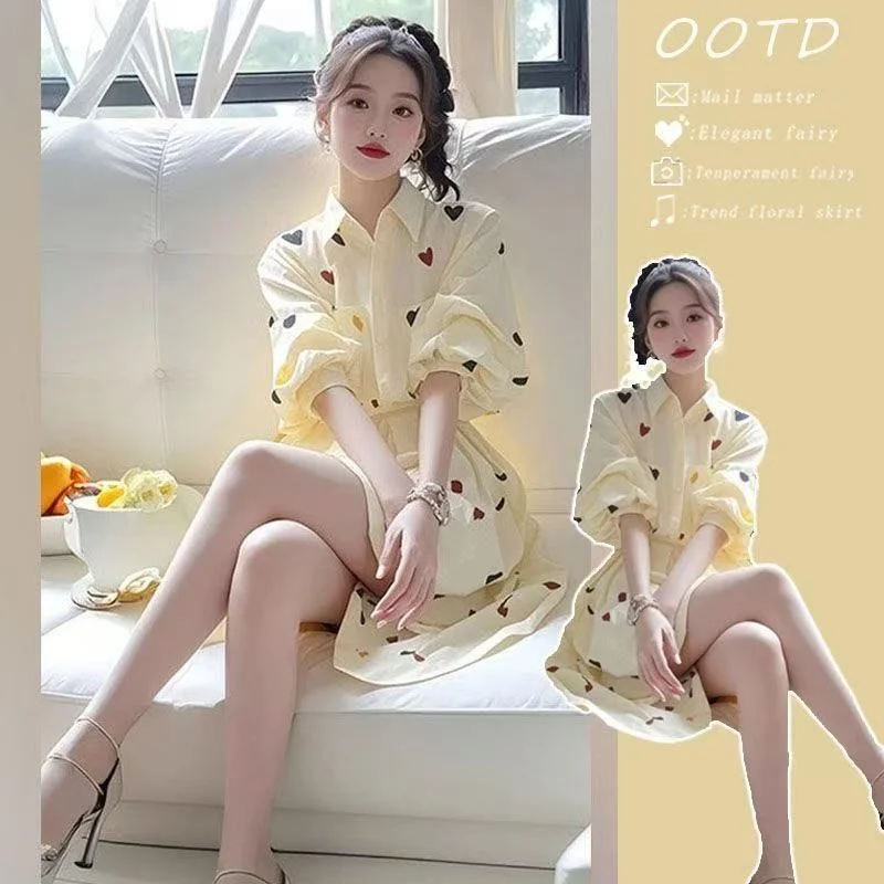 

2025 Spring Summer Love Printed Shirt New Style Dress Fashionable Unique Versatile Skirt
