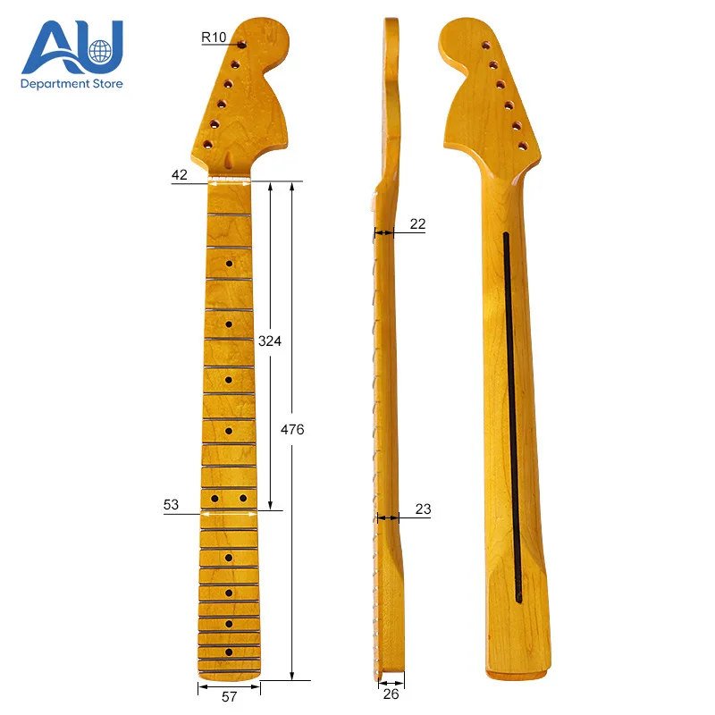 Suitable for Electric Guitar ST Neck Handle 22 Pins Plus Maple Bright Big Head Yellow Guitar Neck Instrument Modification DIY