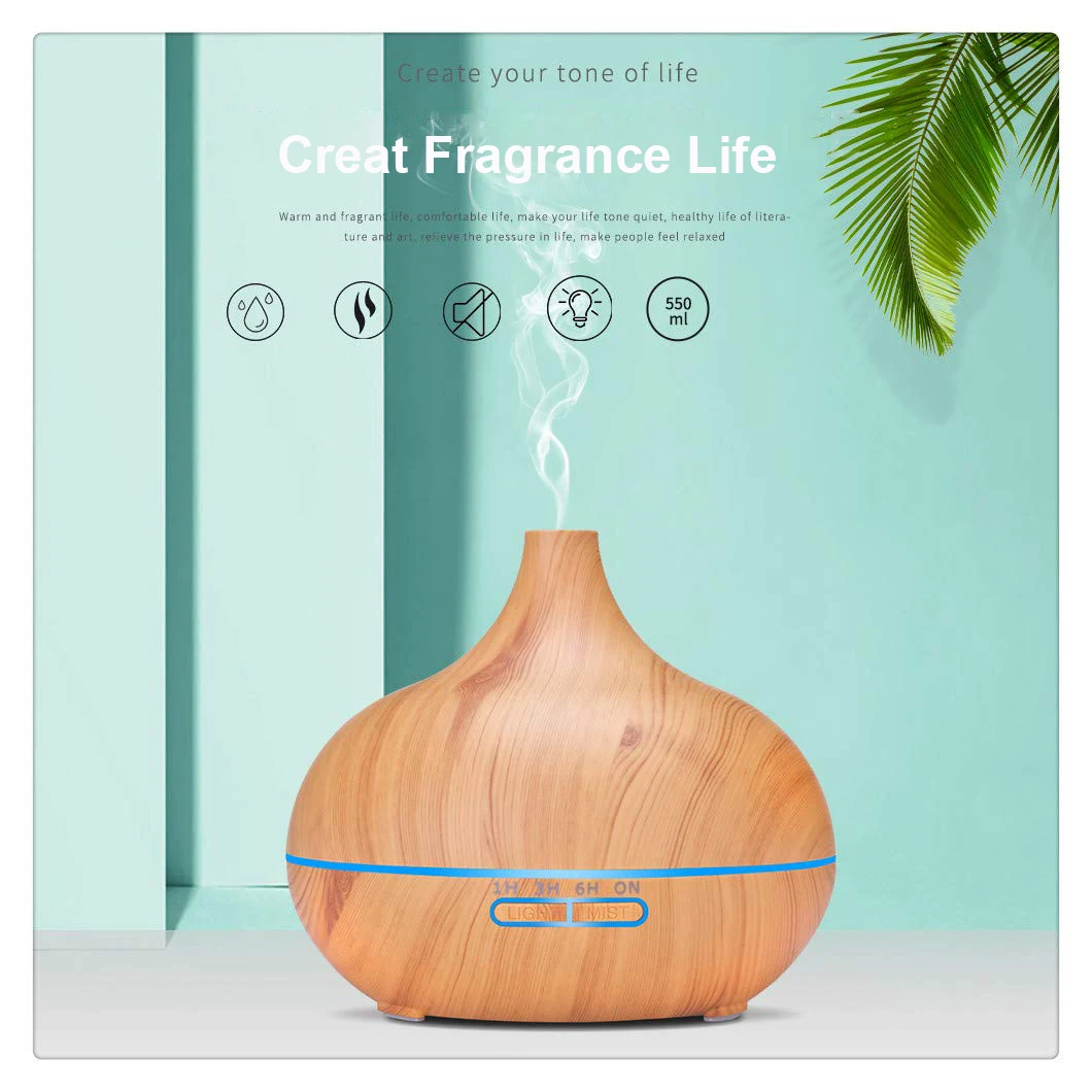 

550ml Simple Design USB Power Supply Quiet Operation Air Humidifier Atmosphere lights Ultrasonic Essential Oil Diffuser for Home