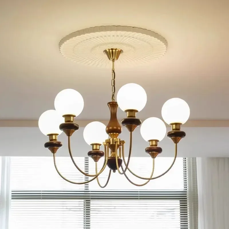 

SANDYHA Wood Pendant Light Nordic Retro Chandelier LED Hanging Lamp for Dining Room Living Room Bedroom Magic Bean Design