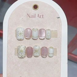 10Pcs Pink Cat Eye Handmade Press on Nails Fake Nails Wearable Stick-on Nails False Nail Uñas Накладные Ногти Faux Ongles 네일팁