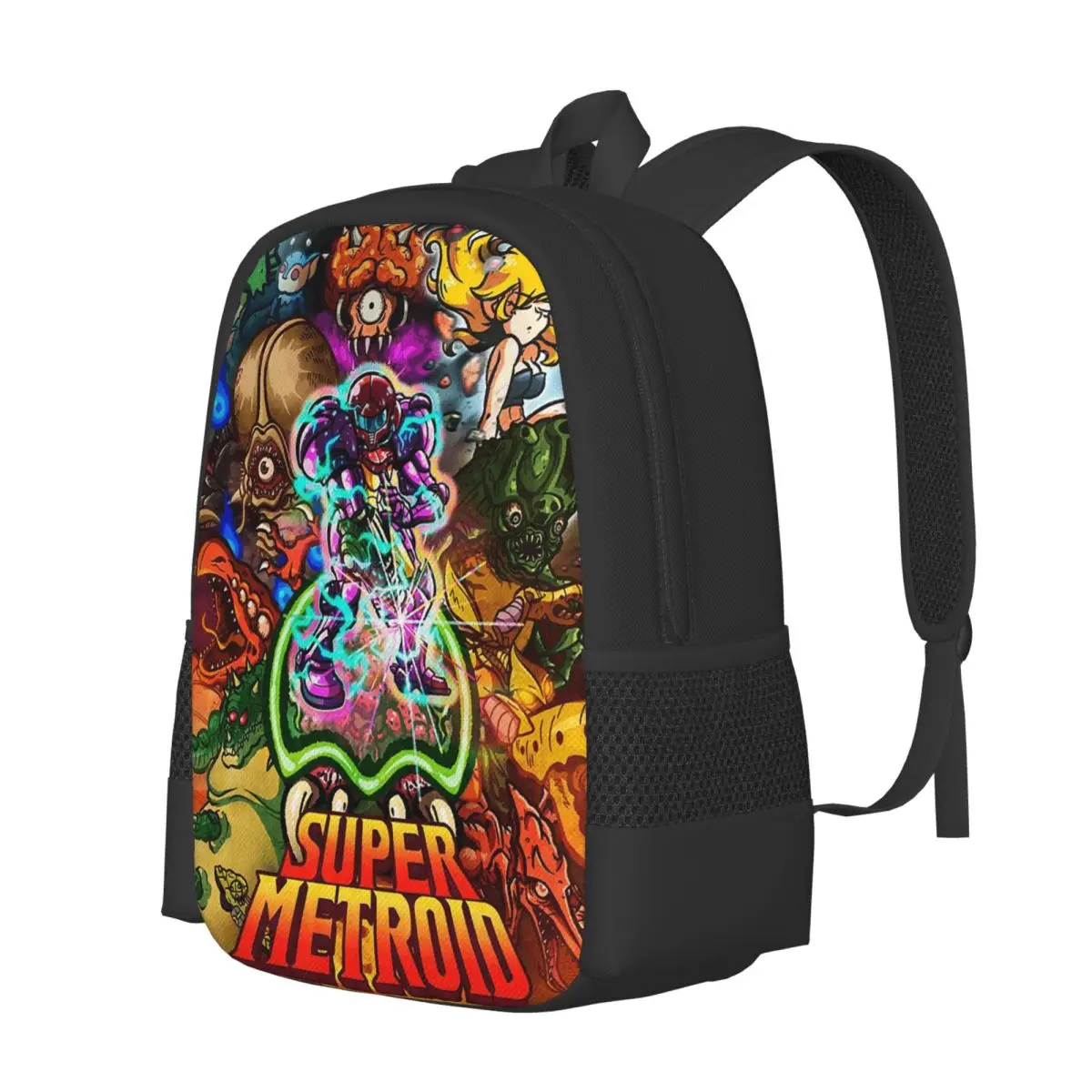 Super Metroid Large Game Backpack Daypack Large Capacity Boys Girls BookBag School Bag Shoulder Bags for Men Women
