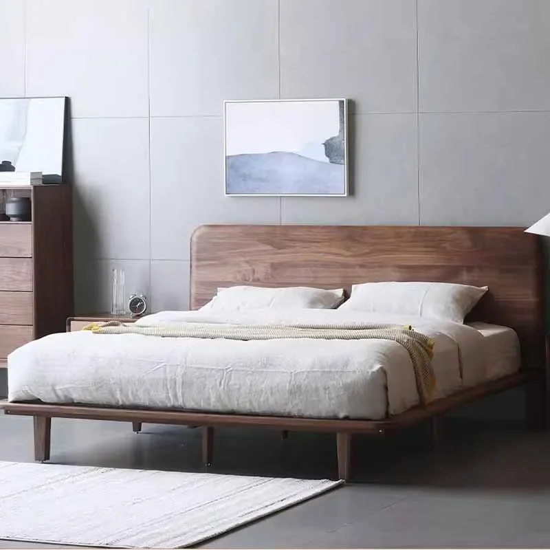 High End Wood Double Bed Bedroom Waterproof Luxury Headboard Luxury Twin Beds Queen Modern Wooden Camas De Dormitorio Furniture