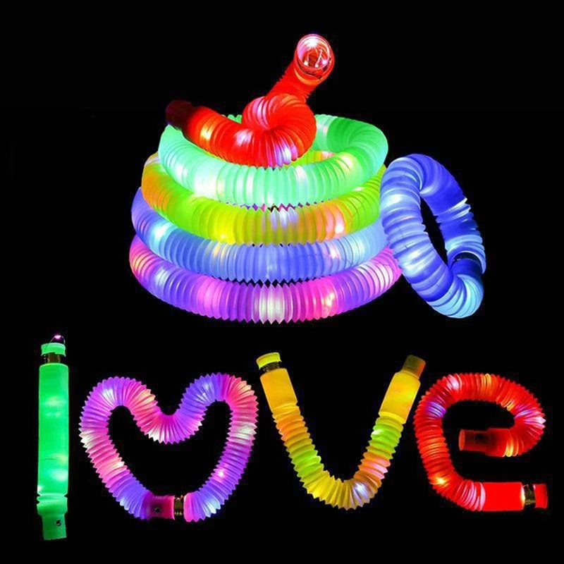 12PCS LED Flash Tube Sensory Toy Adult Stress Relief Toy Kids Plastic Corrugated Tube Squeeze Toy For Kids