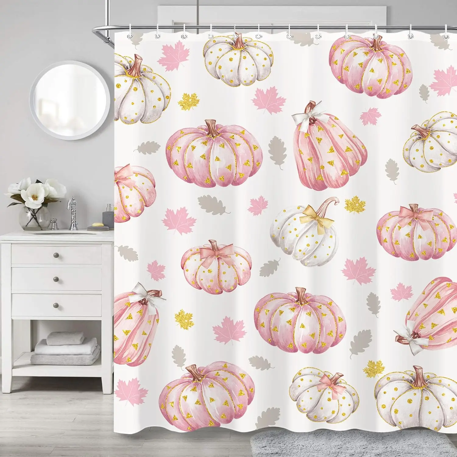 

Розовая занавеска для душа с милой тыквой для ванной комнаты, осенняя занавеска для ванны на День Благодарения, урожай