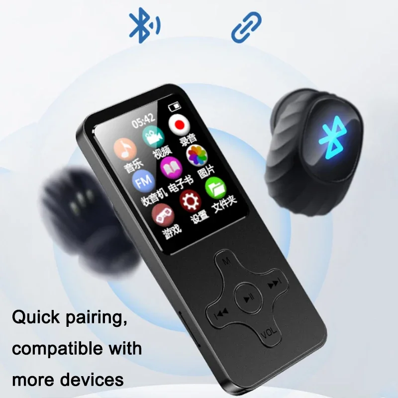 MP3 MP4 Player With Bluetooth Speaker Touch Key Built-in 16/32GB HiFi Mini Portable Walkman with Radio FM Recording E-book