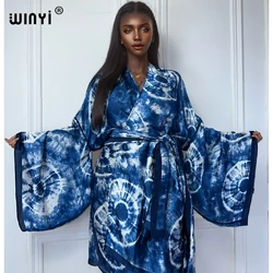 WINYI print kimono with belt african boho dress beach wear Elegant Cardigan sexy Holiday beach outfits for women beach cover up