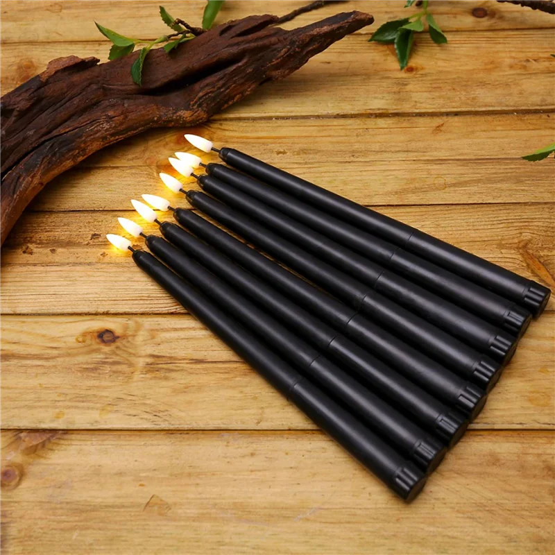 ABUP-Pack Of 24 Black LED Birthday Candles,Yellow Flameless Flickering Battery Operated LED Halloween Candles