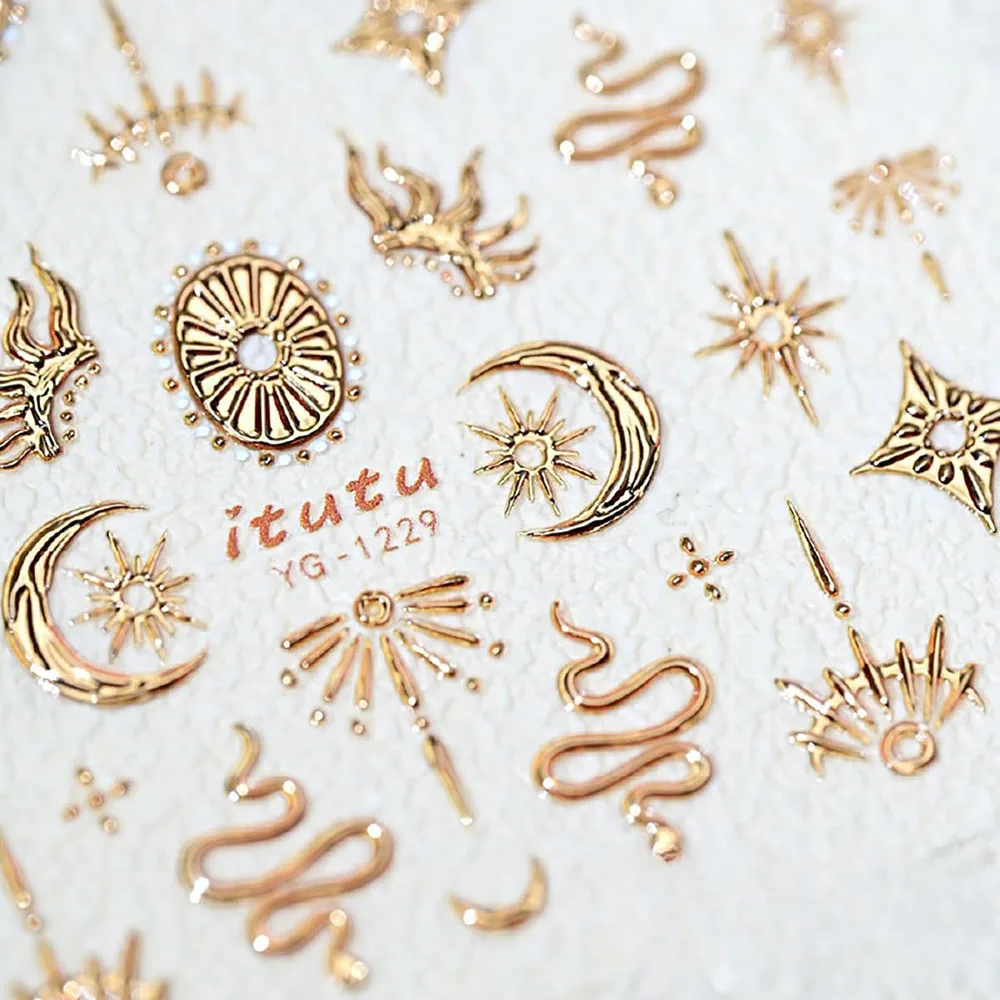 Gold Silver Snake Stars Nail Stickers for Nail Decoation Decals 5D Self-Adhesive Bronzing Stars Moon Totem DIY Supplies 2030
