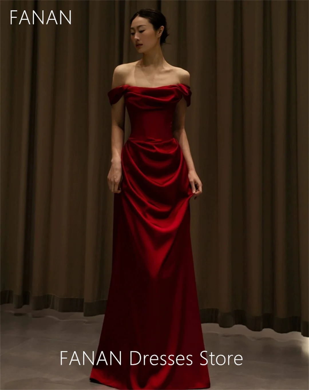 FANAN Customized Evening Party Dresses Fashion Burgundy Sweep Train Korea Wedding Women Formal Gowns Event Prom