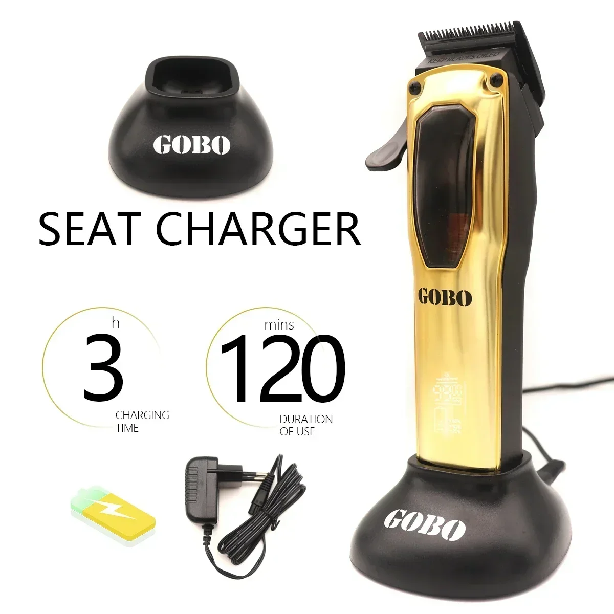 GOBO المهنية مقص الشعر للرجال 9900 دورة في الدقيقة محرك مغناطيسي LCD آلة قطع USB قاعدة شاحن DLC آلة تشذيب الشفرة