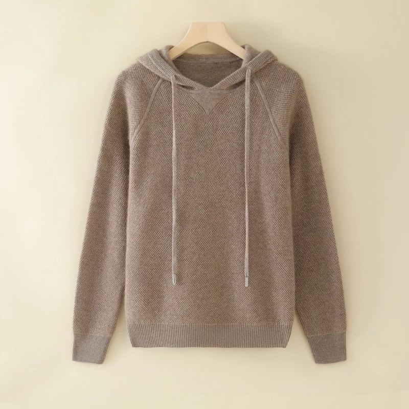 High-end Women‘ s Hooded Pullover 100% Goat Cashmere Sweater  Autumn Winter Casual Fashion Cashmere Knitwear Thickened Hoodie