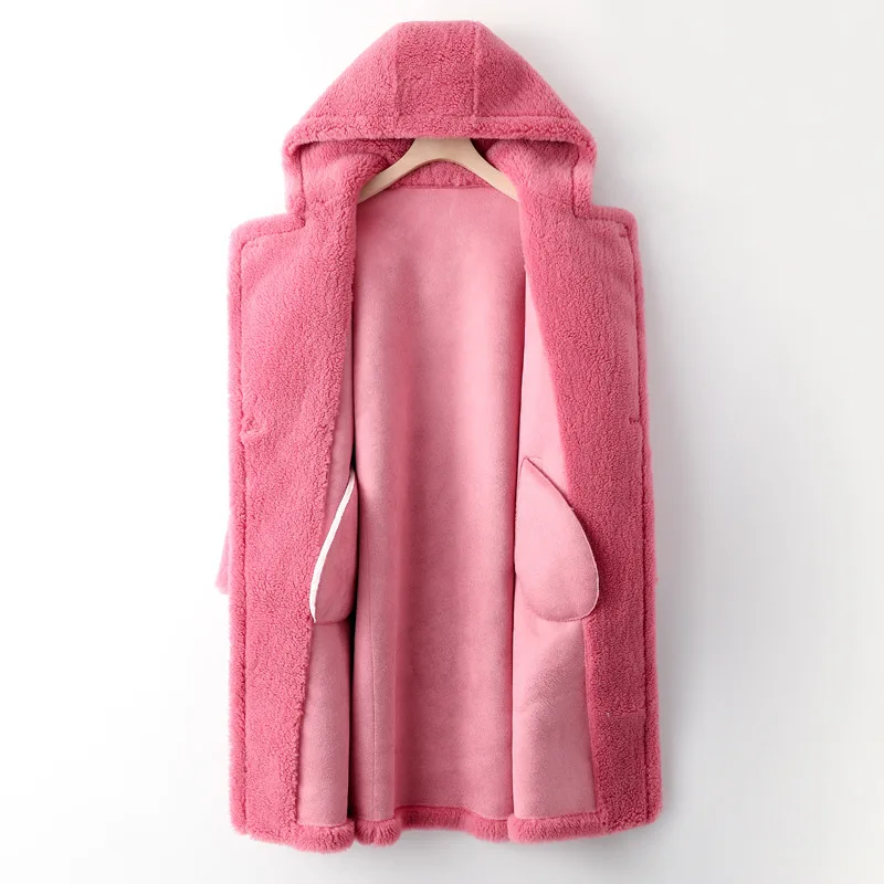 Manteau à capuche en peluche pour femmes, veste de Style Teddy de longueur moyenne, nouveaux vêtements d'extérieur décontractés d'hiver, fausse fourrure chaude