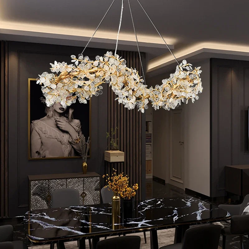 

Customizable luxury Crystal chandelier pendant lamp dimmable lustre Tree Trunk Sculpture Decorations for villa hotel restaurant