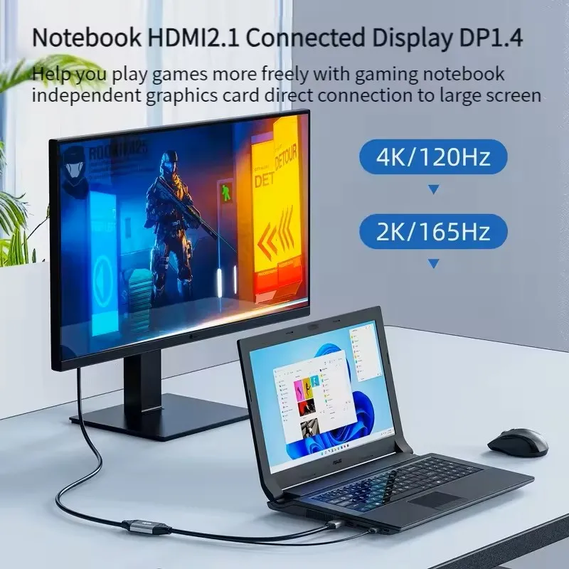 8K HDMI2.1 to DP1.4 Cable 8K@60Hz 4K@120Hz HDMI To Display Port  Video Converter Adapter for RTX 3080/3090 Laptop PC Projector