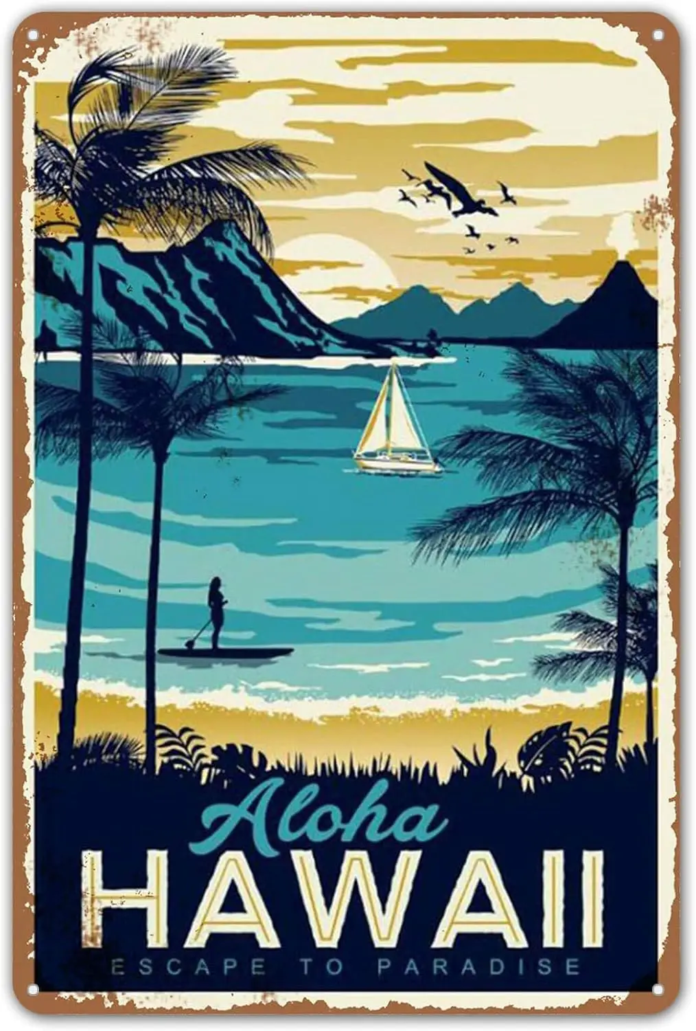 ZYPENG Tin Sign Retro Style Aloha Hawaii Bar Room Metal Home Wall Decor es-aluminum