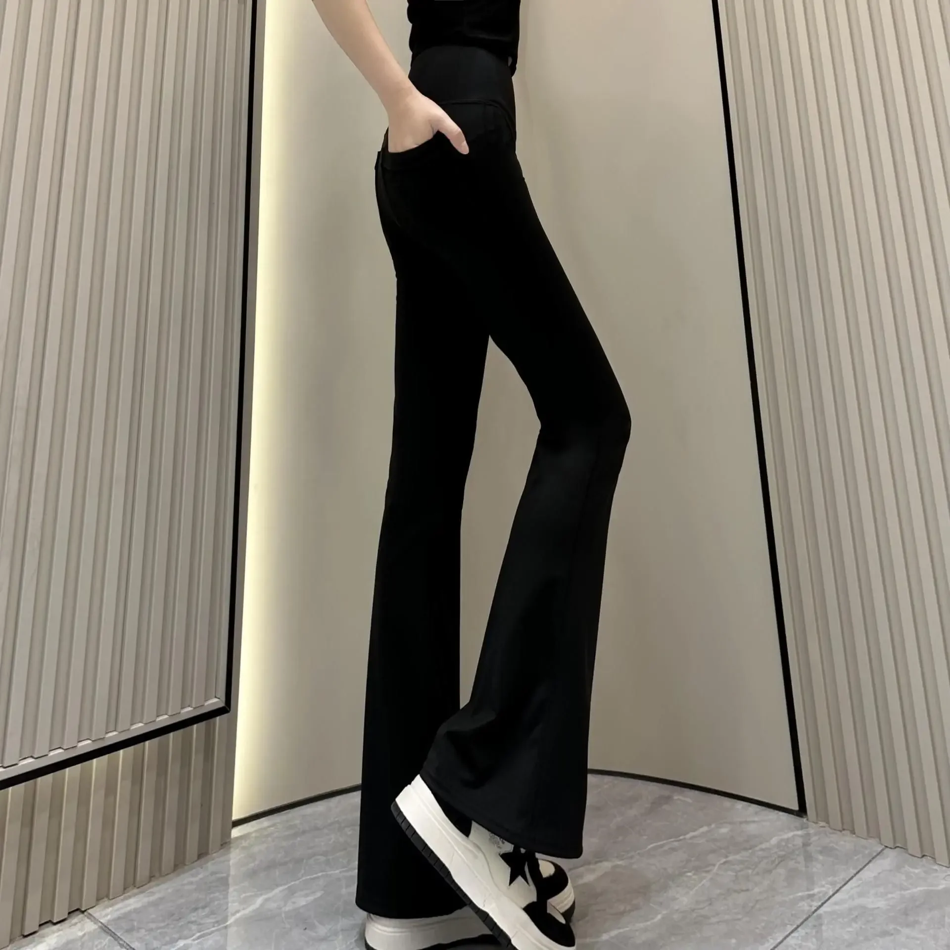 Bell Bottoms Leggings de cintura alta para outono e inverno sólido novo poliéster feminino regular para uso diário