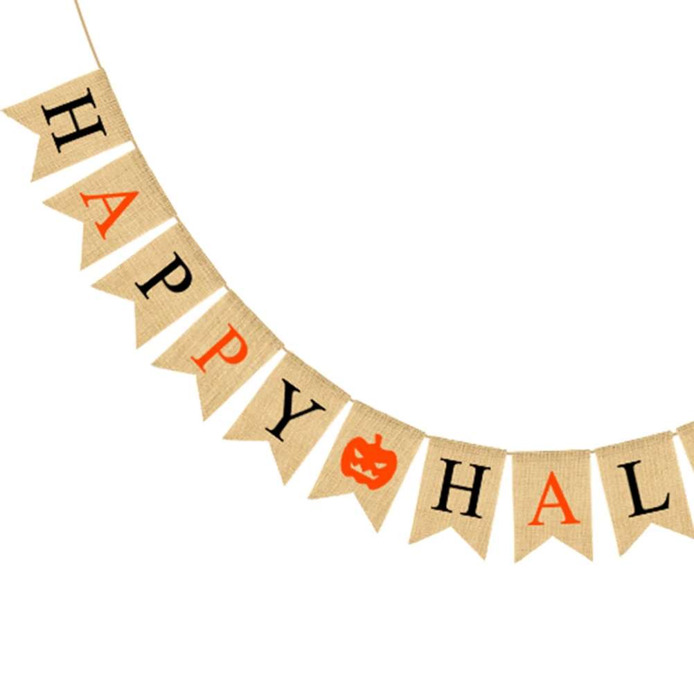 

Linen Halloween Banner 2024 Party Supplies Decoration Classy Bunting Garland Dovetail Wall Hanging Reusable Fade Resistant