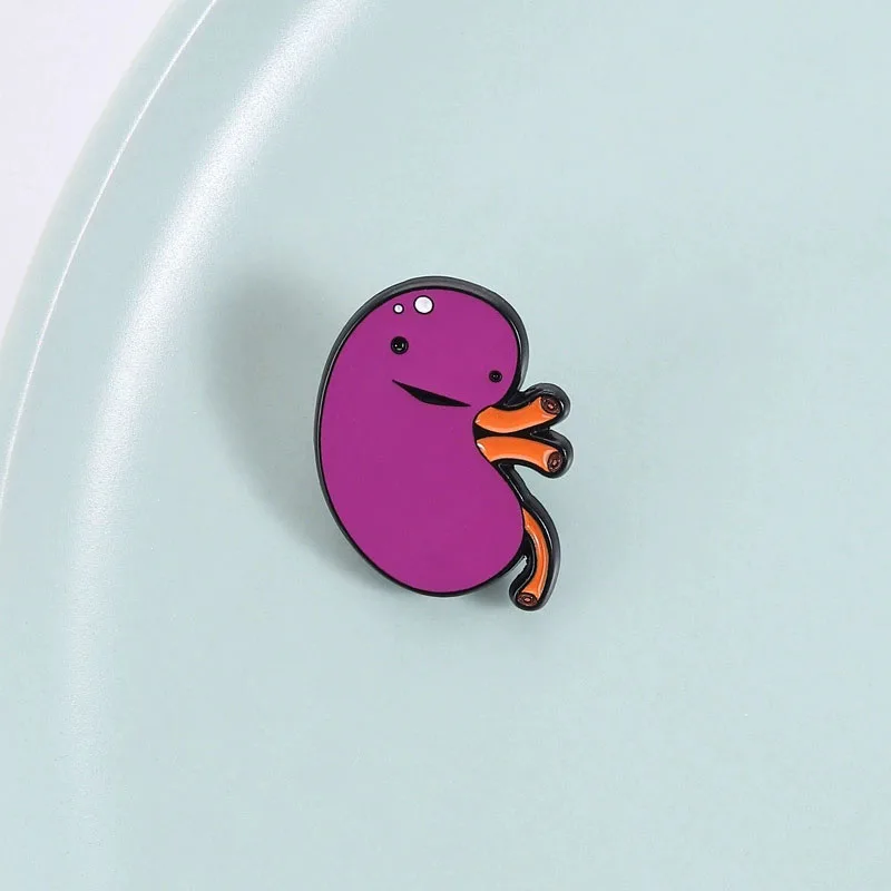 Fun Anthropomorphic Kidney Enamel Pin Purple Cartoon Smiling Organ Alloy Brooches Lapel Backpack Badge Fashion Jewelry Gifts
