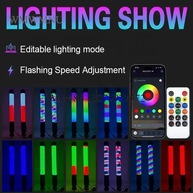 Wmwmnu for 2.2inch Bigger Diameter 1FT 2FT 3FT Spiral RGB Chasing Utv Whip Lights COB Fat Whip Light With Steering Brake