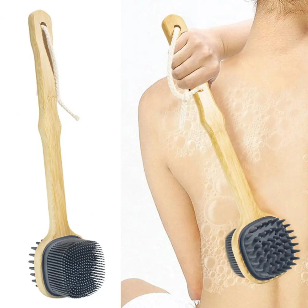 Bath Brush Wooden Long Handle Double-sided Soft Hanging Lanyard Multi-functional Body Back Cleaning Massage Shower Scrubber