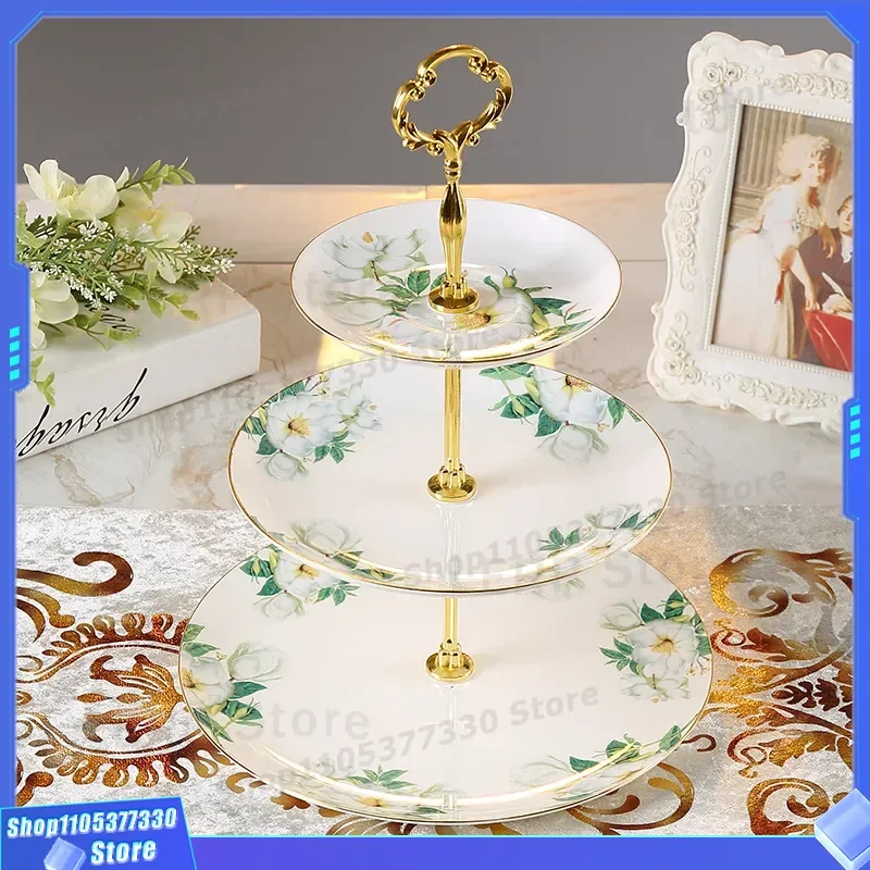 Meidao 3 Tier Bone China Cake Stand European Style Ceramic Dessert Plate Creative Afternoon Tea Rack for Dim Sum Candy Dried