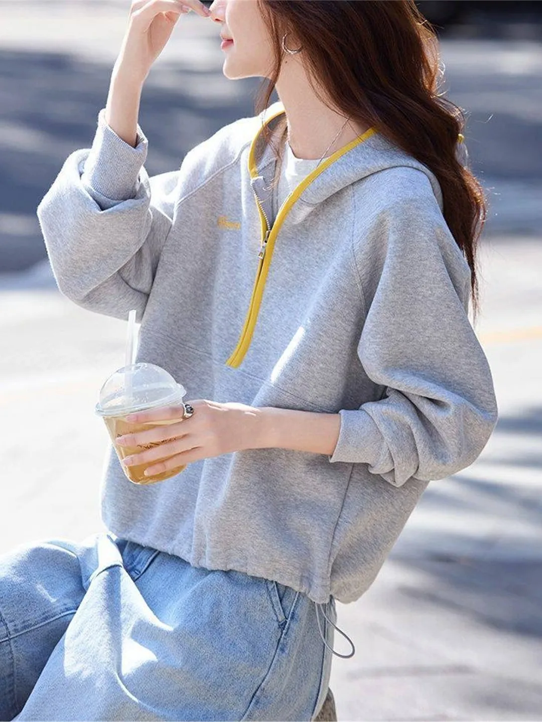 

Laid-back Style Color Block Hoodie Casual Slimming Spring Fashionable Ladies' Zipper Long Sleeve Standard Fit Polyester Cotto...
