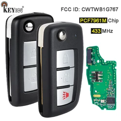 KEYECU 플립 원격 키 포브, 닛산 캐시카이 J11 펄사 C13 쥬크 F15 X-트레일 T32 마이크라용, 433.92MHz PCF7961M / 4A 칩, CWTWB1G767