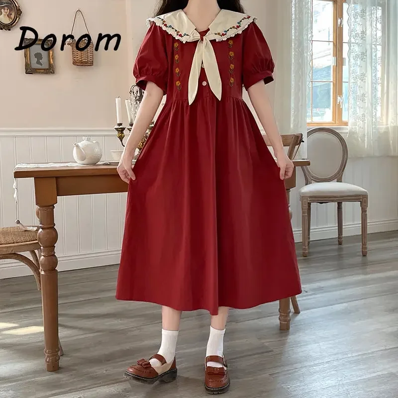 Ricamo Vintage abito Kawaii donna estate stile Preppy coreano colletto Peter Pan manica a sbuffo abito Lolita elegante festa Vestido