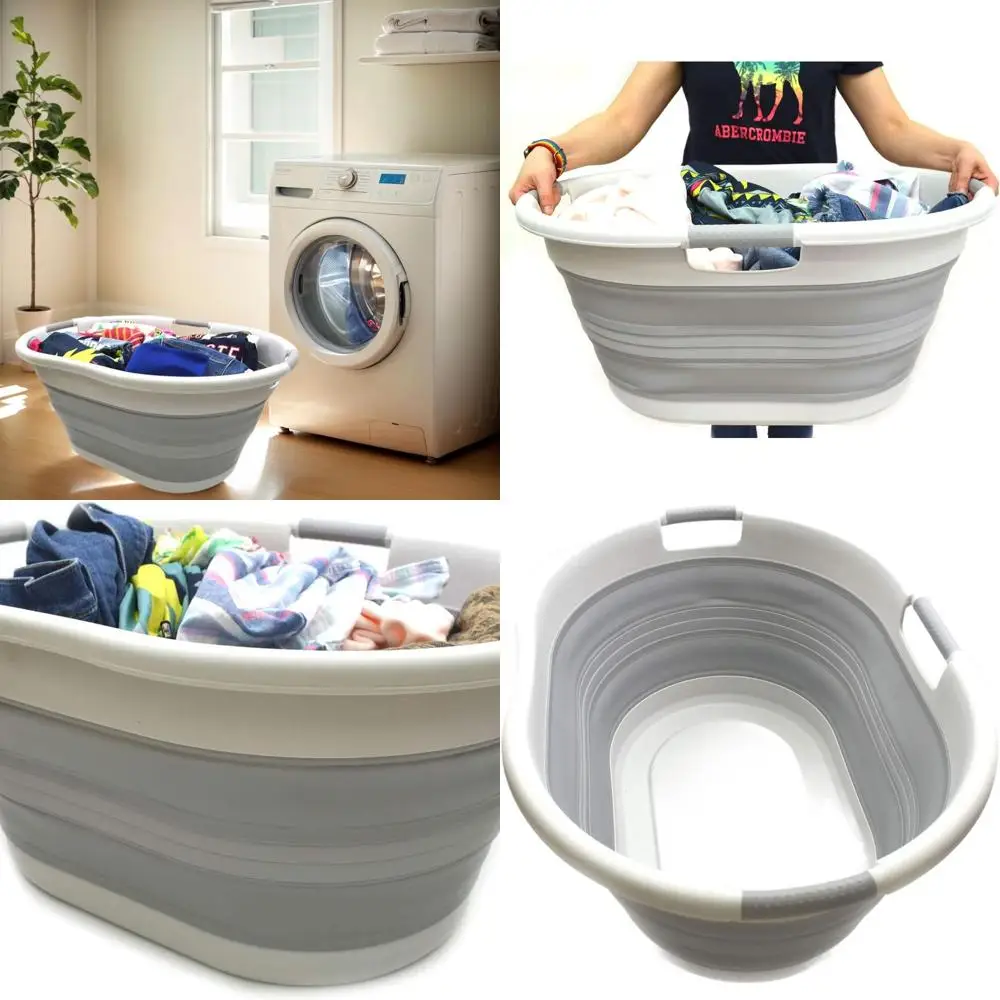 

Collapsible 3-Handle Laundry Basket, 57L/15Gal Capacity, Portable Washing Tub, Space-Saving Hamper, 44L/11.6Gal Water Capacity,