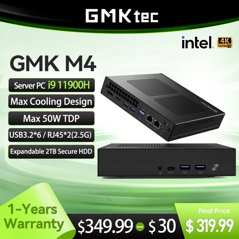 Gmktec M4 I9-11900H Nucbox Ddr4 32Gb 1Tb M.2 2280 Window11pro Bt5.2/Wifi6 Gaming Computerserver Pc Mini Pc Max Koelontwerp