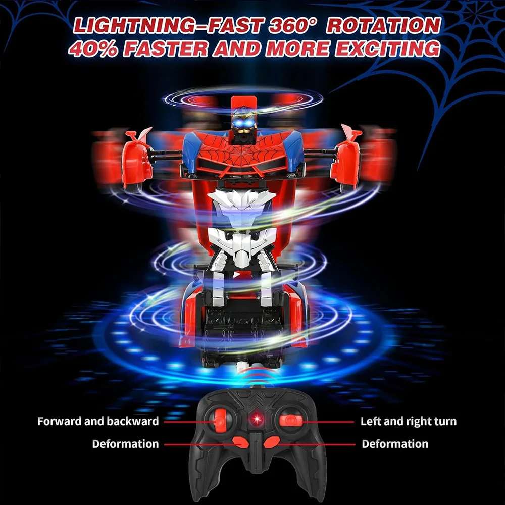 Zabawka transformująca się w robota na pilot, skala 1:18, z oświetleniem LED, 2.4GHz, drift, wyścigi, transformacja jednym przyciskiem, obrót o 360 stopni, ładowalna, prezent dla dzieci.