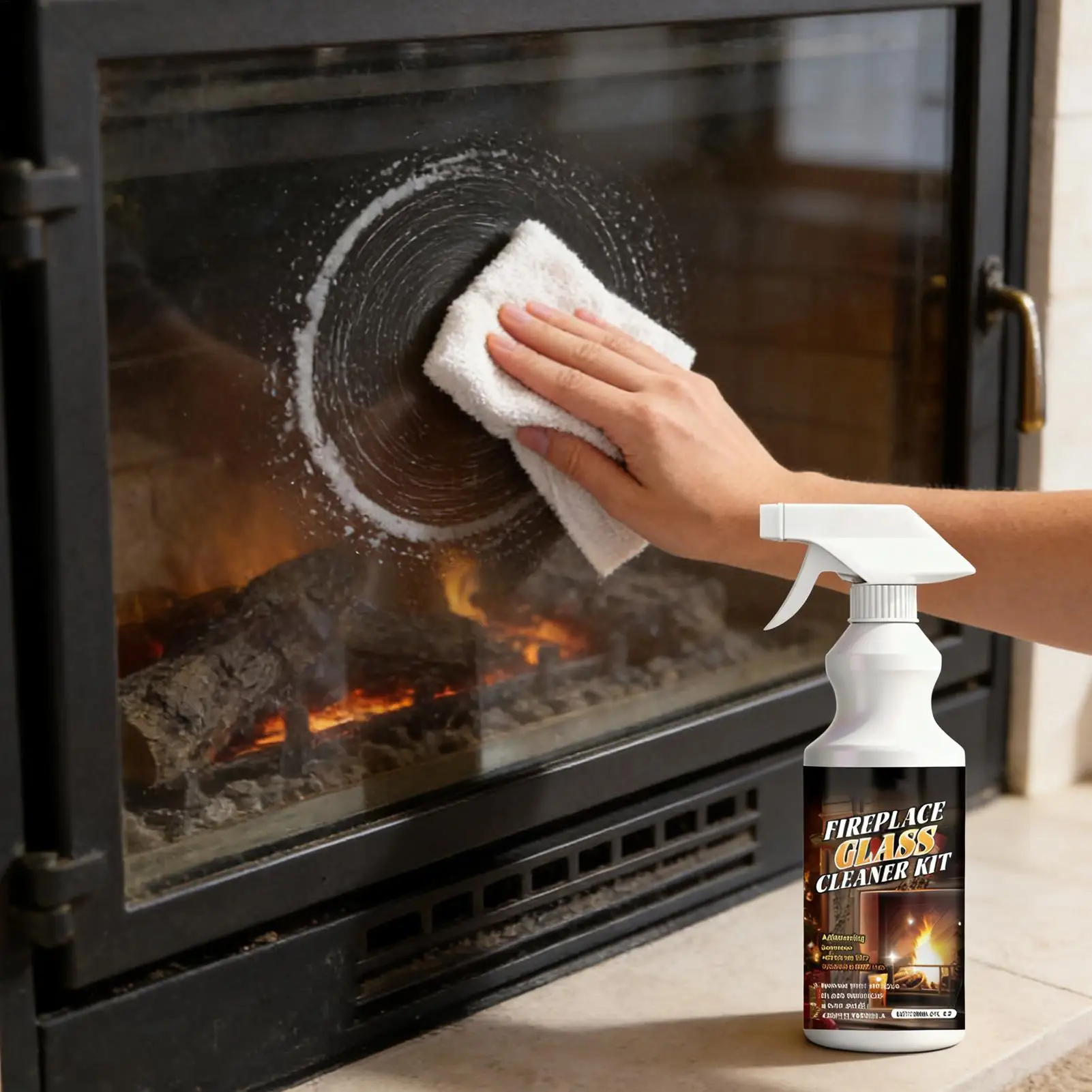 150ml Fireplace Glass Cleaner Heavy-Duty Cleaning Agent Remove stains  for Steel Grates Screen Brick Tile Marble Wood Stove Care