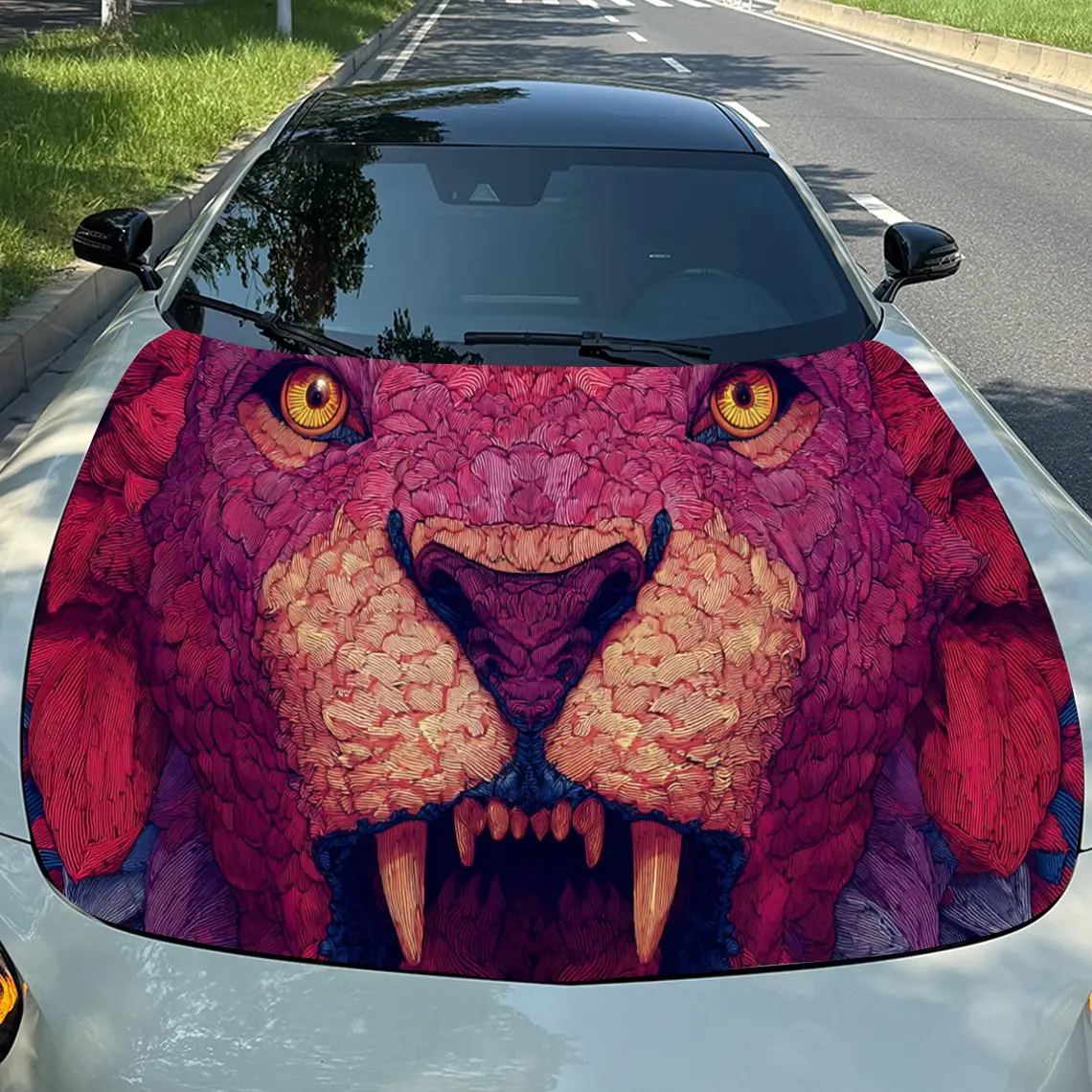 

Привлекательные наклейки на капот автомобиля с розовым зверем — самоклеящаяся, водонепроницаемая и прочная виниловая пленка, украшение и защита вашего автомобиля, F