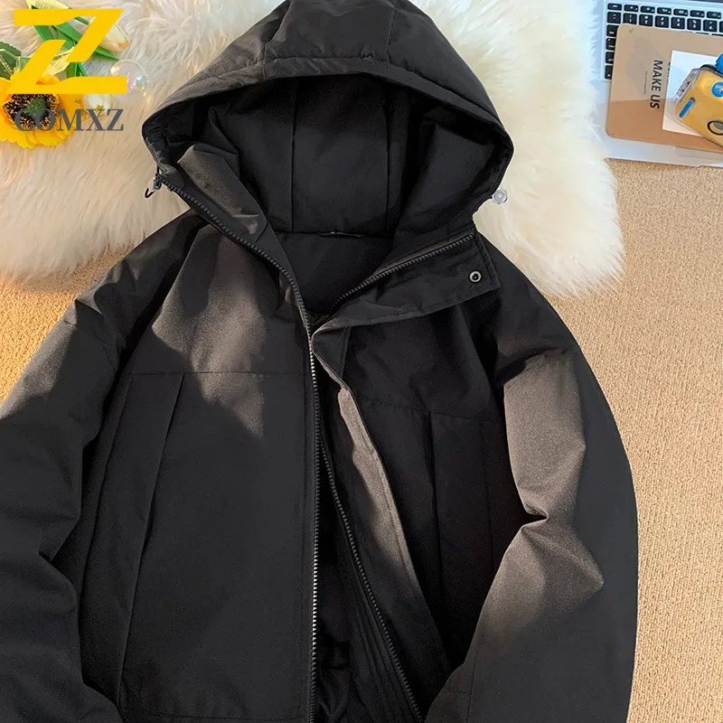 COMXZ 2025 Winter Black Gold Hooded Cotton Jacket Graphene Outdoor Waterproof and Windproof Honeycomb Tech Back Unisex Warm Coat