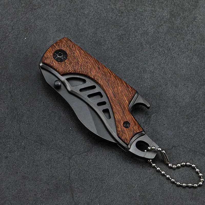 Portable Folding Knife, Stainless Steel Blade, Wooden Handle, Travel Camping Tool, Keychain, Pendant, Holiday Gift