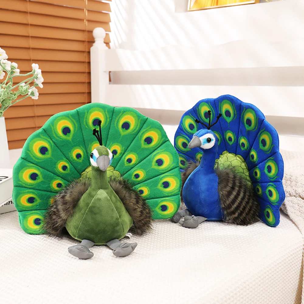 Animal selvagem recheado de pavão azul para crianças, brinquedos de pelúcia, Zoo Trip Souvenir Doll, pavão verde, presente de aniversário, drop shipping