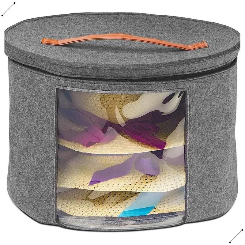 Felt Hat Storage Bucket Travel Pressure-Proof & Dust-Proof Storage Bag Visible Clothes Toy Storage Bag