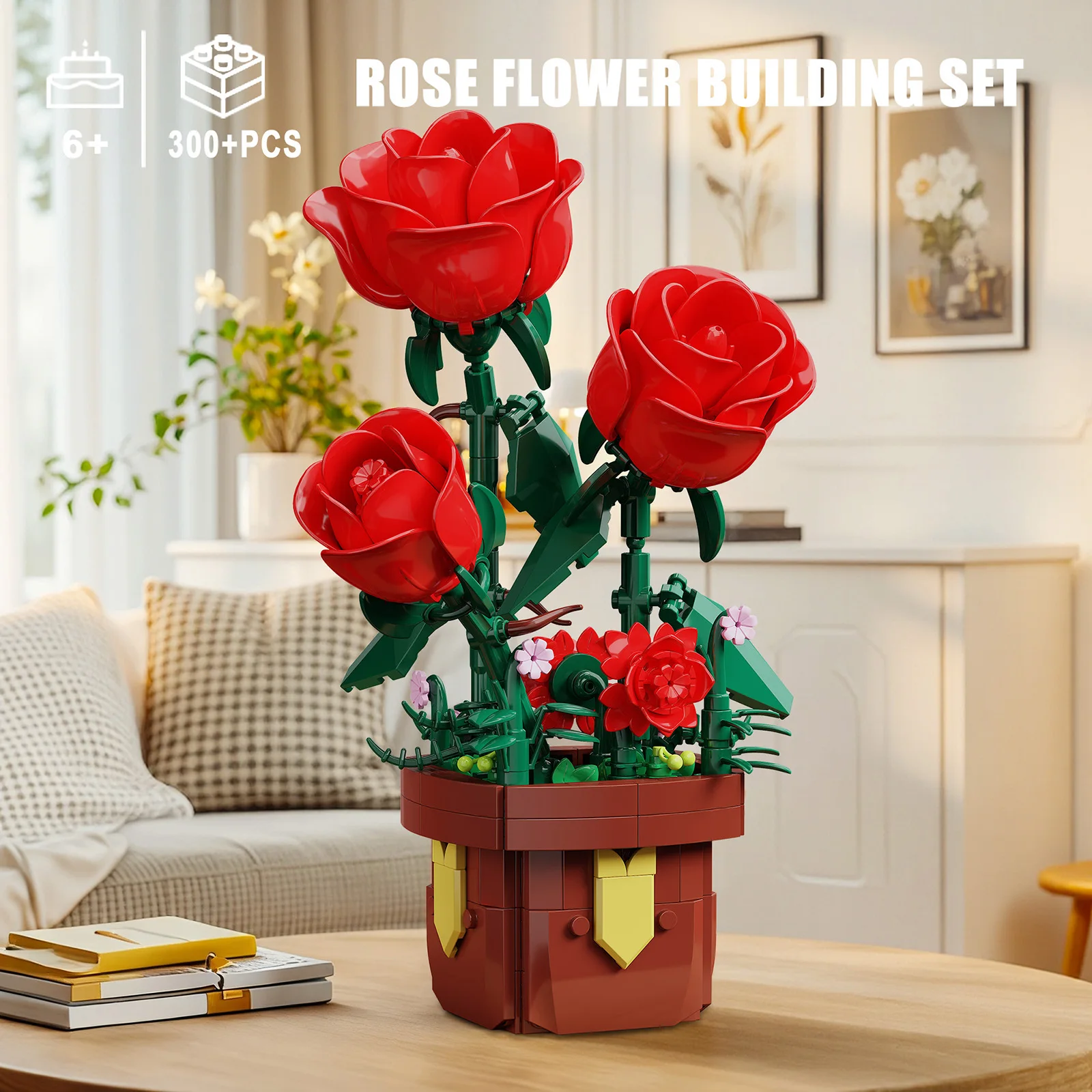 307PCS Rose Topfpflanze Baustein Blume Modell Puzzle Spielzeug Sets Neue Jahr Weihnachten Geburtstag Geschenke