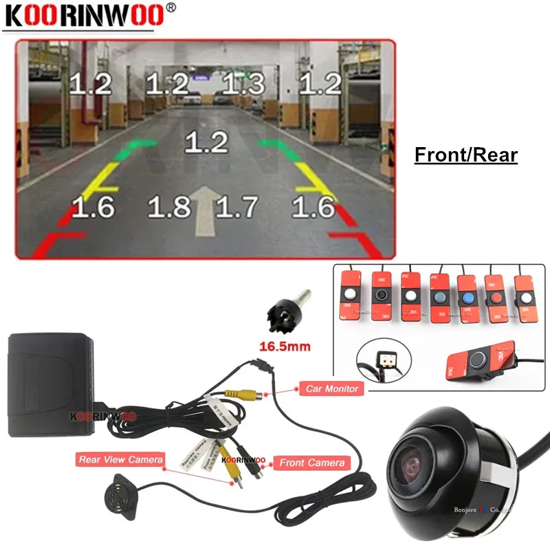 

Cars Parktronic Sensors Kit 16.5MM Flat Parking Radar 8 Reversing And Front Camera Blind Spot Detection For Auto Player Android