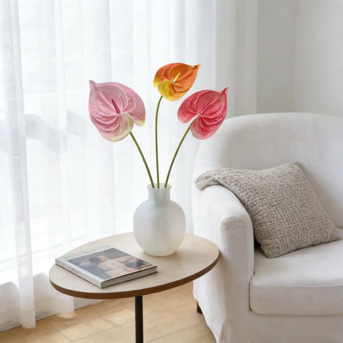 Plante artificielle Anthurium Peace Lily de haute qualité de 22,4 pouces pour la décoration murale florale de la maison, du hall d'hôtel, des accessoires de photographie