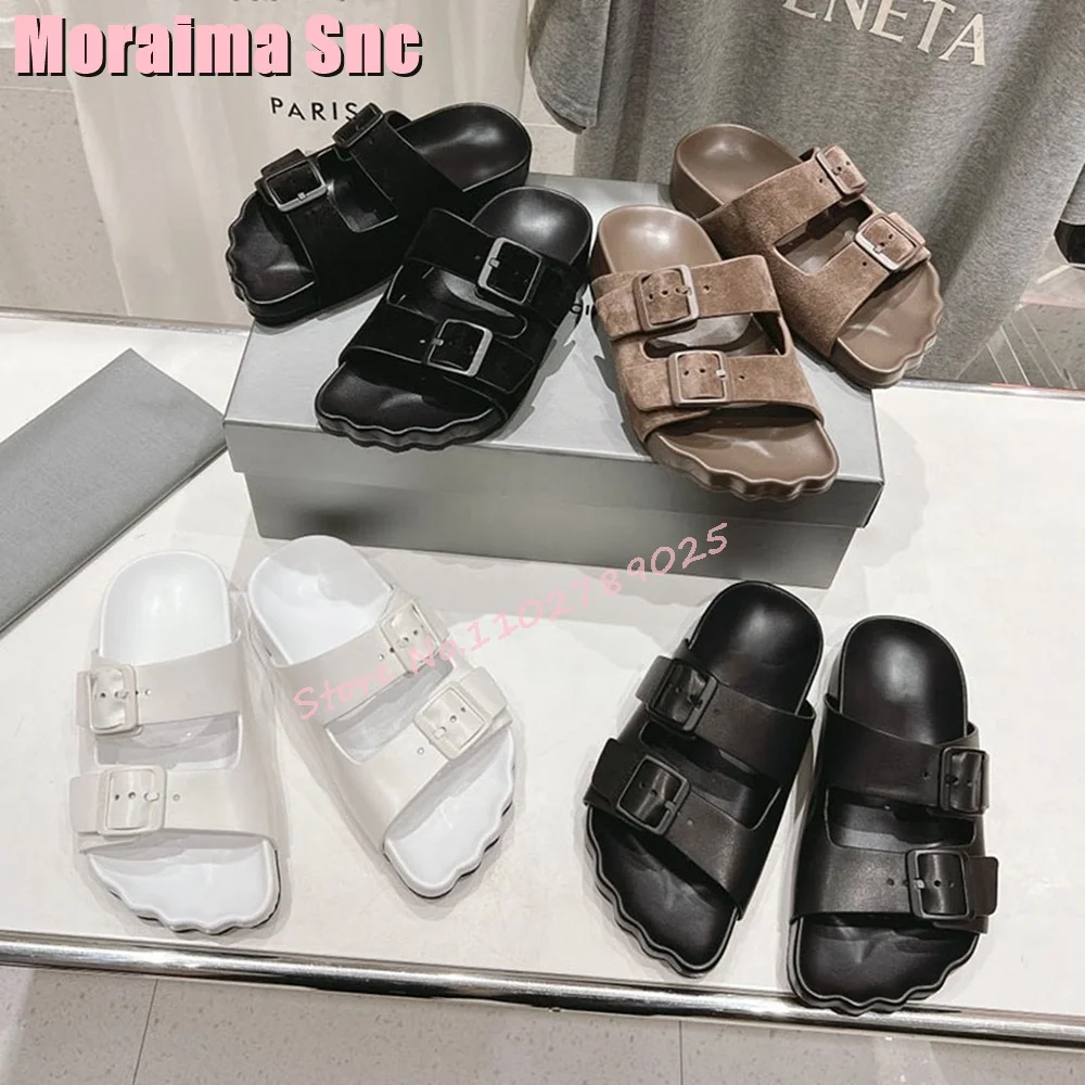 Fashion Unique Toes Shape Slippers Belt Buckle Hollow Women‘s Slides Summer Beach Casual Outdoor 2024 New Leather Black Solid