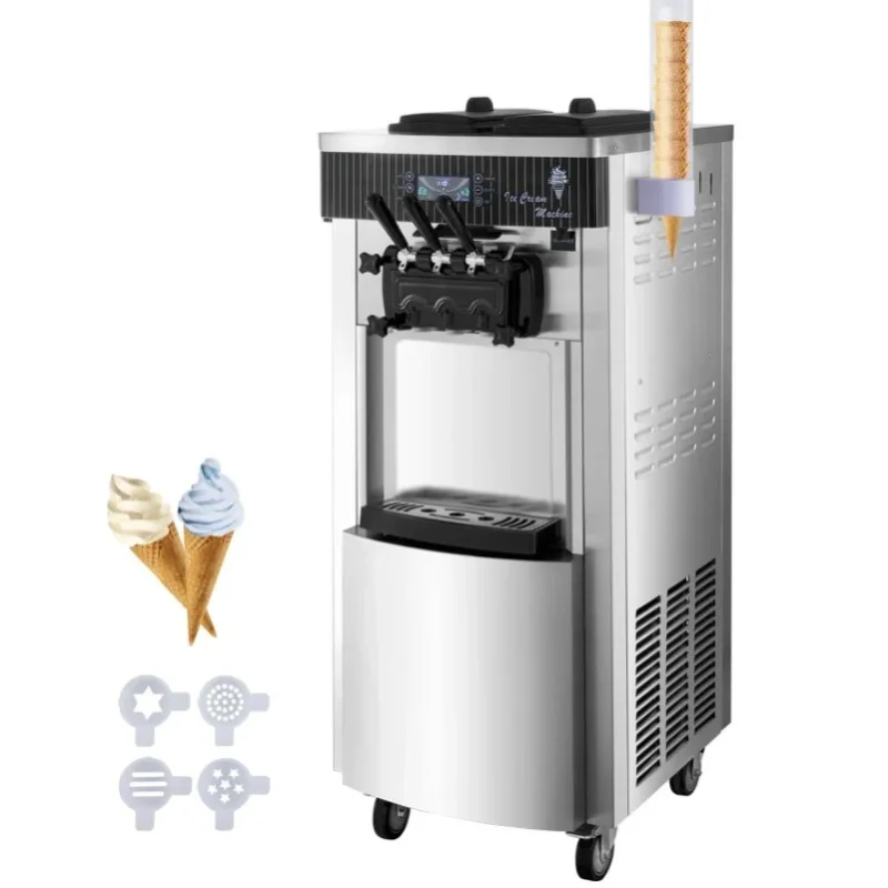 SIHAO Kommerzielle YKF-8228H Softeismaschine, 20-28L/H 2200W Gerät mit zwei 6L Behältern und Ein-Klick-Reinigung für Schulen und Gastronomiebetriebe