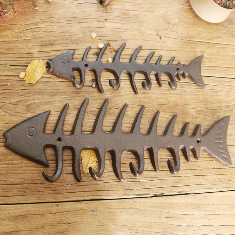 Rural Retro Cast Iron Crafts Creative Hook Bedroom Wardrobe Hat Hook Fish Bone Pendant Courtyard Room Decoration