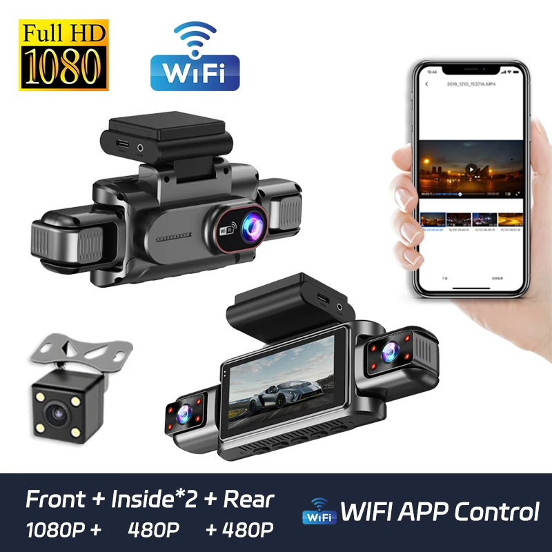 4Channel Dash Cam 1080P Driving Recorder WiFi Car DVR Front Inside Rear View Infrared Night Vision Car Charge Reversing Camera
